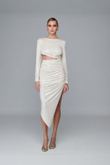 Longsleeve Cut-Out Dress in Metallic Jersey