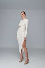Longsleeve Cut-Out Dress in Metallic Jersey