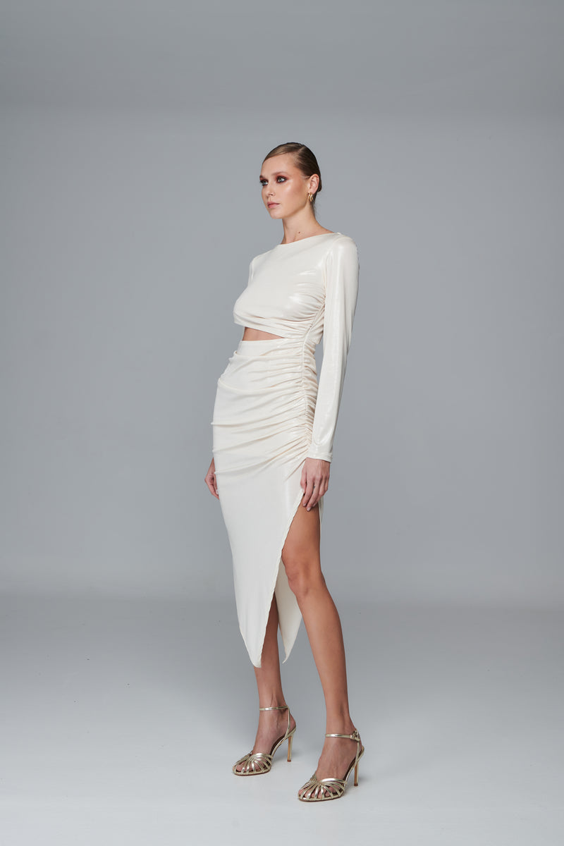 Longsleeve Cut-Out Dress in Metallic Jersey