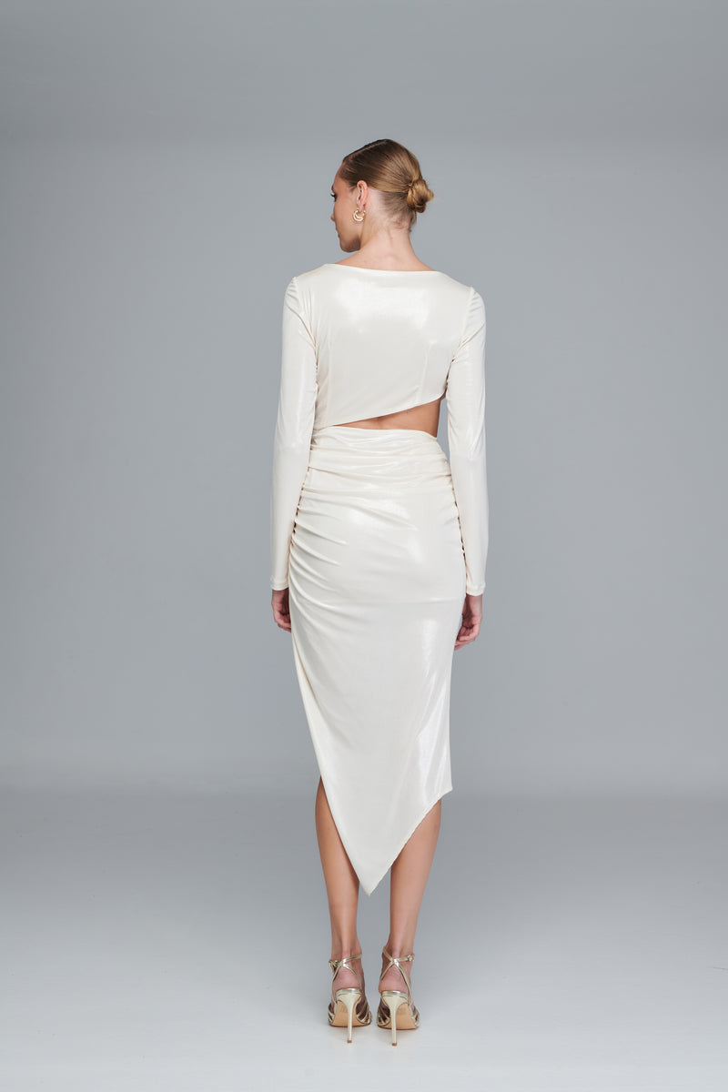 Longsleeve Cut-Out Dress in Metallic Jersey