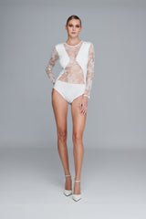 All-Over Lace Bodysuit in White