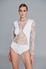 All-Over Lace Bodysuit in White