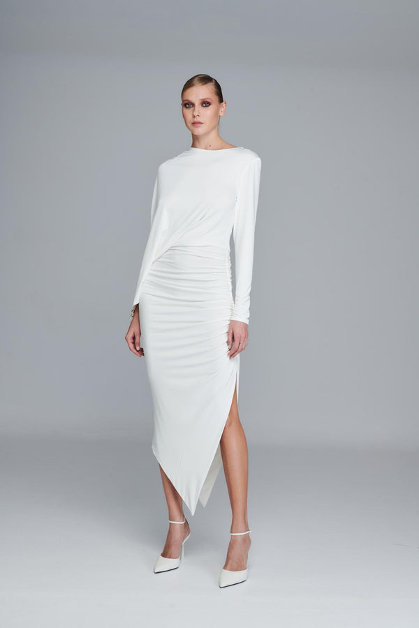 ASYMMETRICAL DRESS WITH LONG DIFFERENT SLEEVES