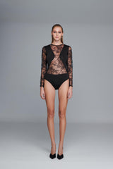 All-Over Lace Bodysuit in Black