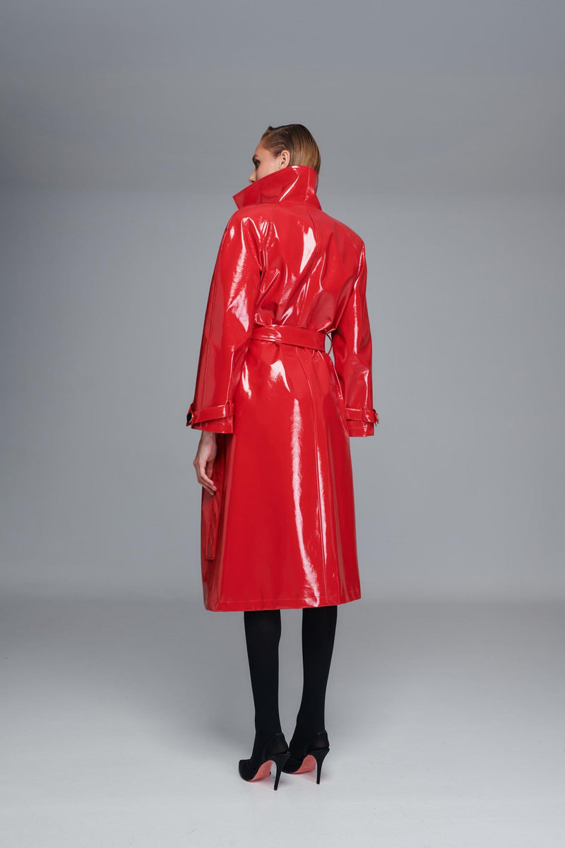 Red Vinyl Oversized Trench Coat