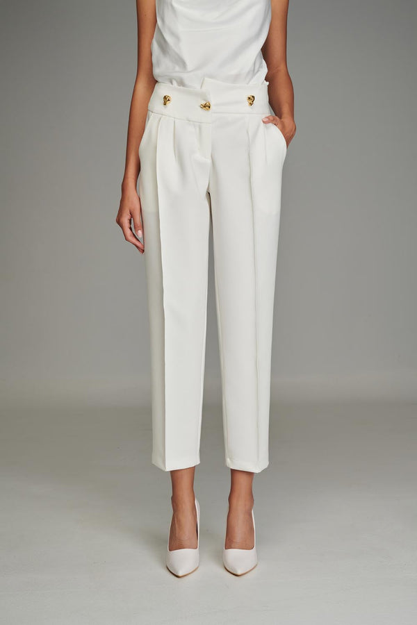 Trousers with Gold Buttons in White