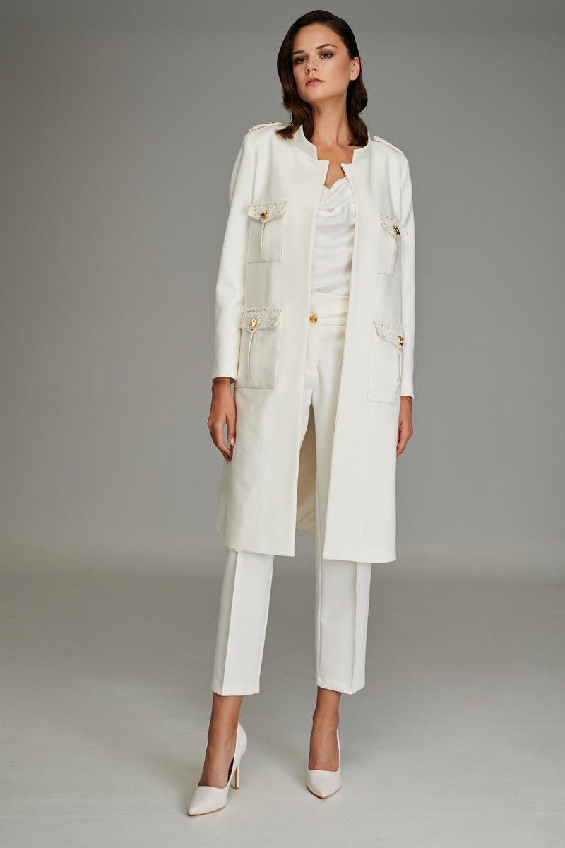 Trousers with Gold Buttons in White