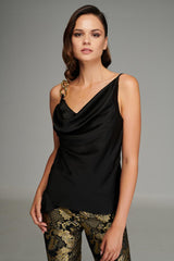 Satin Top with Chain in Black
