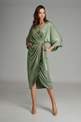 Metallic Jersey Croisé Dress in Green