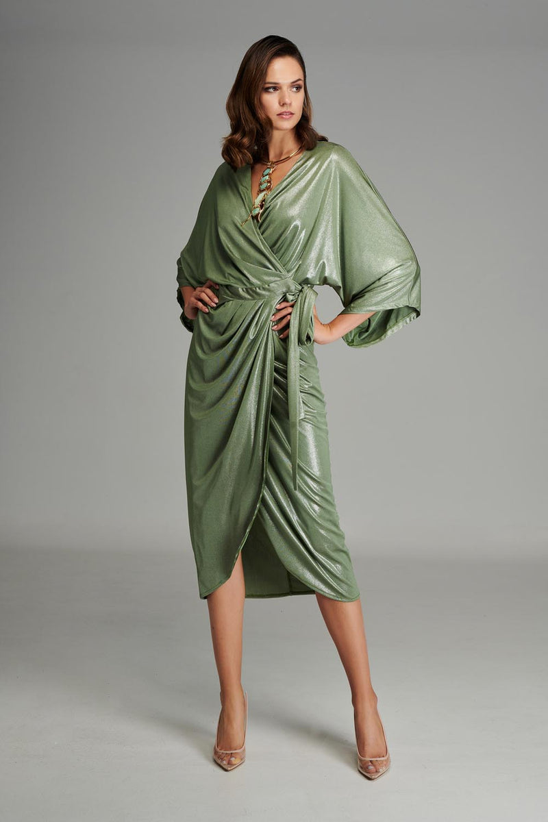 Metallic Jersey Croisé Dress in Green