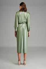 Metallic Jersey Croisé Dress in Green