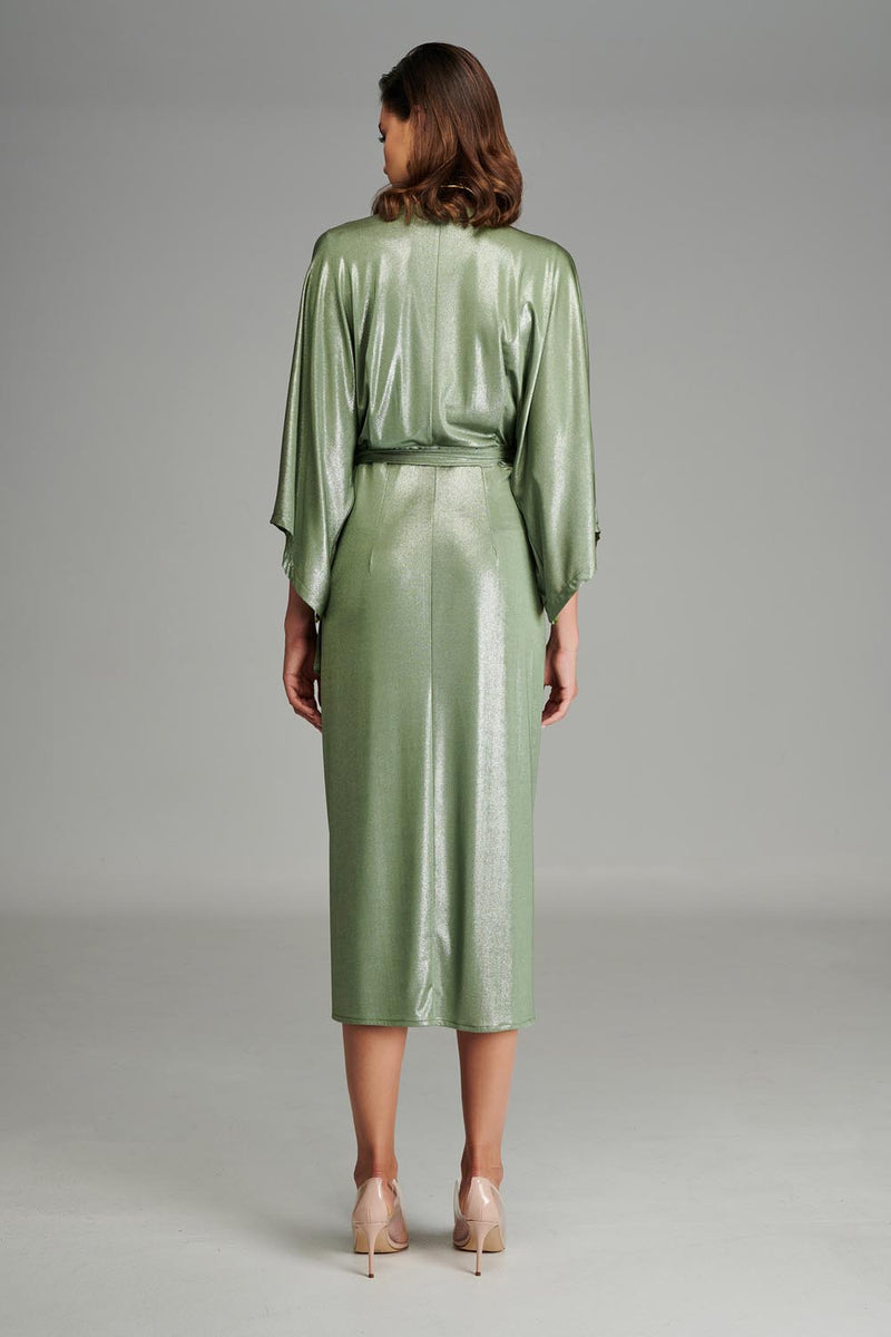Metallic Jersey Croisé Dress in Green