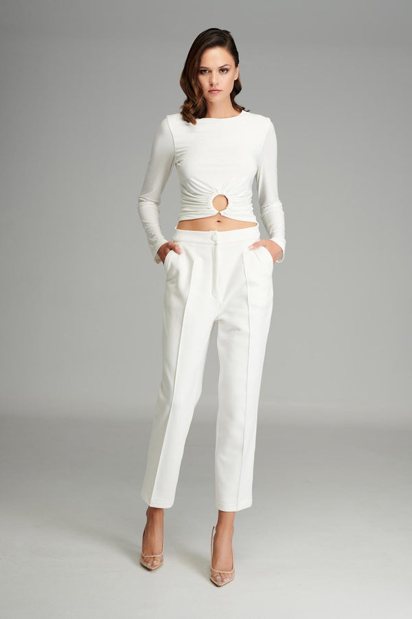 Cotton Trousers with Seams in White