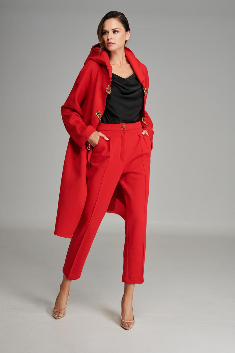 Cotton Trousers with Seams in Red