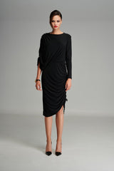 Jersey Dress with Folds in Black