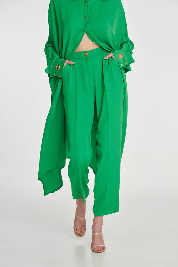 GREEN HIGH-WAIST TROUSERS