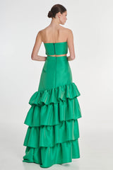 TAFFETA SET STRAPLESS TOP WITH MAXI SKIRT WITH OPENING
