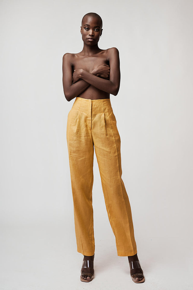HIGH-WAIST, ANDROGYNOUS STYLE LINEN TROUSERS